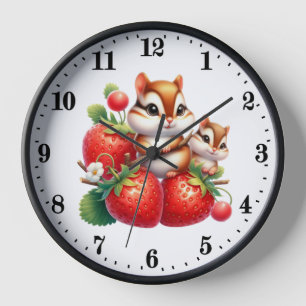 Horloge Amateurs de chipmunk à la fraise mignonne