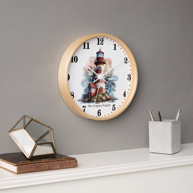 Horloge Amateurs du phare de Cute Beach ajouter le nom (Bureau)