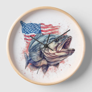 Horloge américaine Patriotique Sports Pêcheur Mur