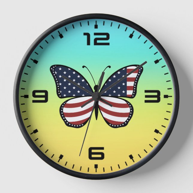 Horloge American Flag Butterfly Design-62615 (Recto)