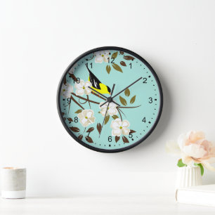 Horloge American Goldfinch Sur Flower Branch