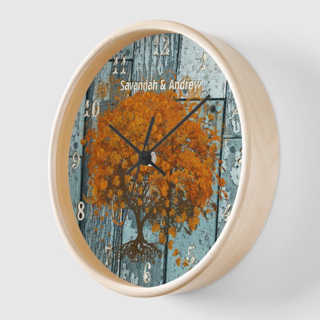 Horloge Ancien Aqua Rustique Personnalisé Bois Corail (Angle)