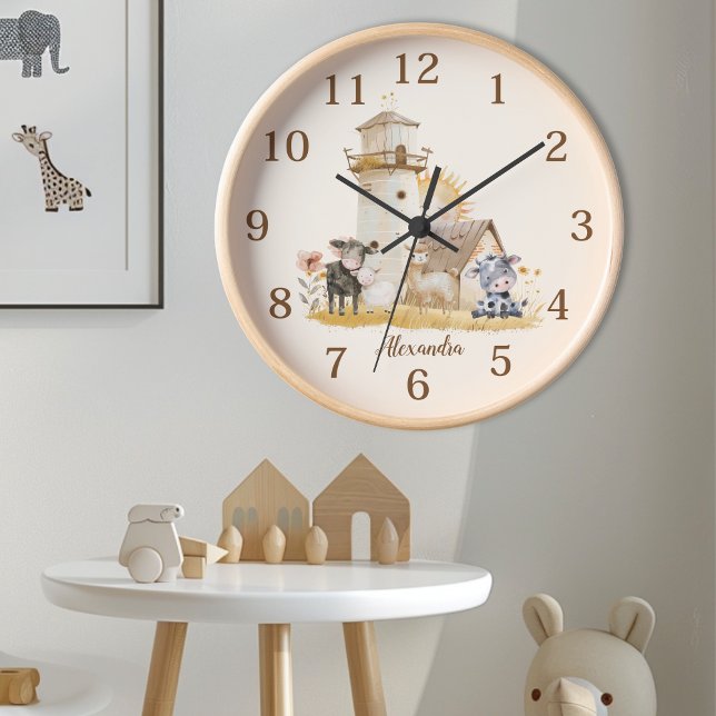 Horloge Animaux de ferme d'aquarelle mignonne personnalisé (Créateur téléchargé)