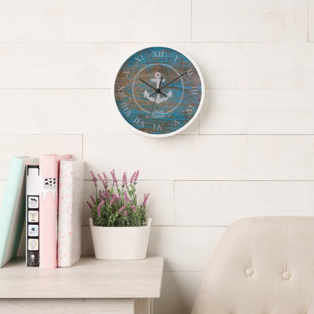 Horloge Aqua Ancre marine en bois antique (Salle de lecture)