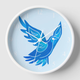 Horloge Aquarelle bleu et blanc Peace Dove