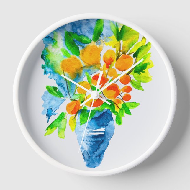 Horloge Aquarelle de fruits d'art kumquat orange (Recto)