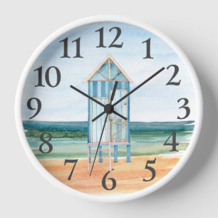 Horloge Aquarelle de plage Hut Ocean
