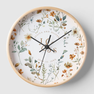 Horloge Aquarelle fleur sauvage cadeau mariage