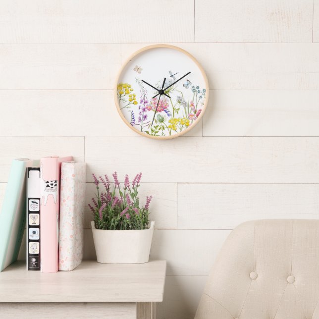Horloge Aquarelle Fleur sauvage prairie florale d'été (Salle de lecture)
