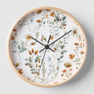 Horloge Aquarelle fleur sauvage style Boho