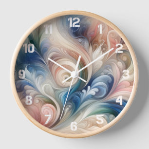 Horloge Aquarelle Imaginaire Floral Pastel Bleu & Crème