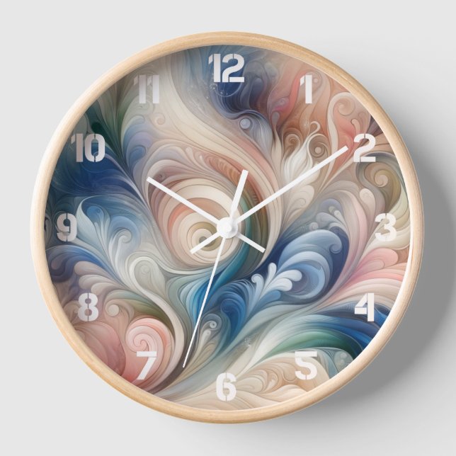 Horloge Aquarelle Imaginaire Floral Pastel Bleu & Crème (Recto)