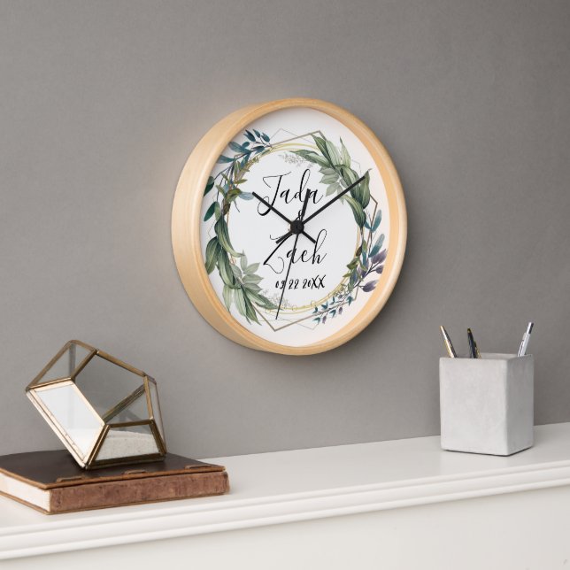 Horloge Aquarelle Mariage de couronnes botaniques (Bureau)