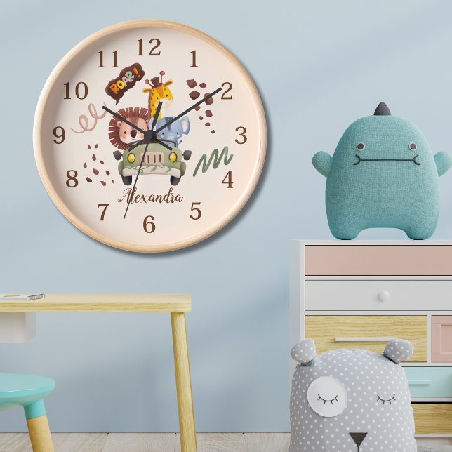 Horloge Aquarelle personnalisée Safari Animaux (Créateur téléchargé)