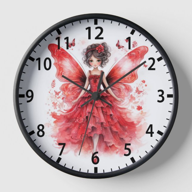 Horloge Aquarelle rouge mignonne Fairy Girl (Recto)