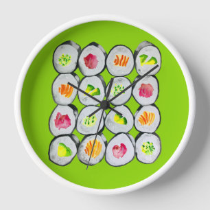 Horloge Aquarelle Sushi wasabi