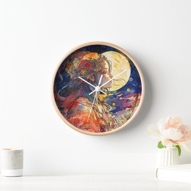 Horloge Aquarelle vive de l'horloge murale de la fille et  (Maison)
