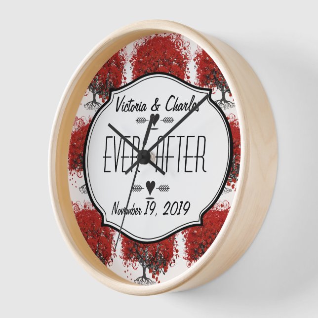 Horloge Arbre à feuilles de coeur rouge (Angle)