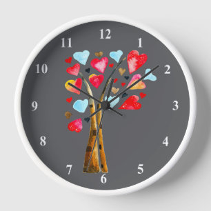 Horloge Arbre de coeurs valentines fantaisistes