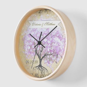 Horloge Arbre de lavande à feuille en forme de cœur Mariag