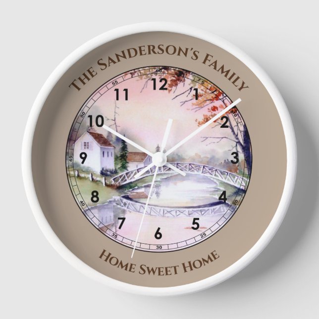 Horloge Arc Pont Nouvelle-Angleterre Automne Aquarelle (Recto)