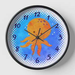 Horloge Arrière - plan d'aquarelle de caricature de poulpe