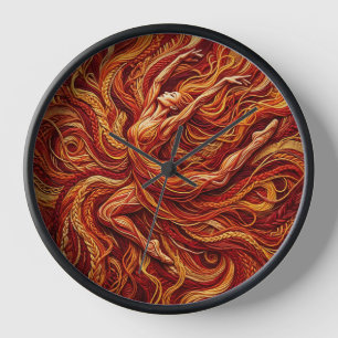 Horloge Art Abstrait Danseuse Fil Rouge Feu