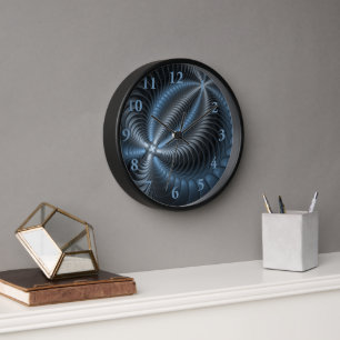 Horloge Art abstrait moderne 3D fractale gris bleu plastiq
