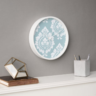 Horloge Art damassé décoratif I Blanc sur bleu oeuf de can