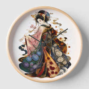 Horloge Art de Geisha japonaise Kimono et fleurs saisonn