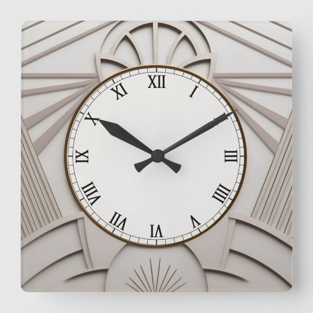 Horloge Art Déco Beige - Lignes Abstraites Élégant (Recto)
