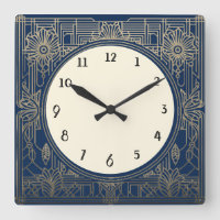 Horloge Art Déco carré dans Marine Bleu foncé et O