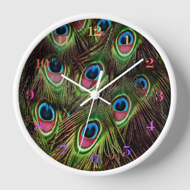 Horloge art déco vert turquoise turquoise plumes paon (Recto)