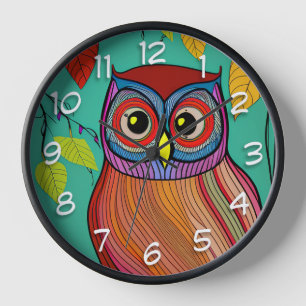 Horloge Art populaire abstrait de hibou coloré excentrique