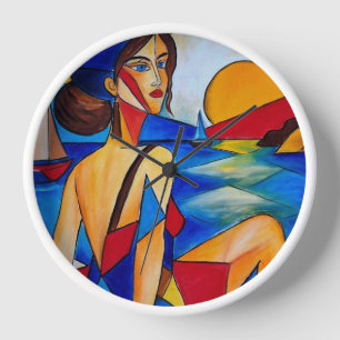 Horloge Au bord de la mer - Peinture cubiste