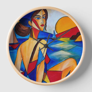 Horloge Au bord de la mer - Peinture cubiste