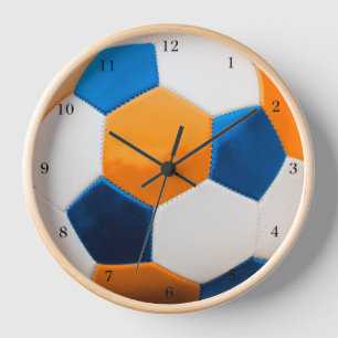 Horloge Balle de football bleu et orange,