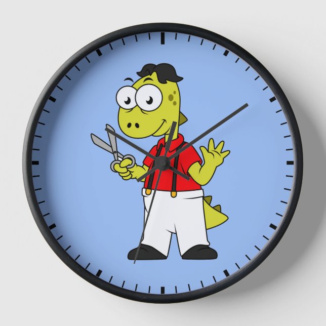 Horloge Barbier À Rex Tyrannosaurus Avec Ciseaux. (Recto)