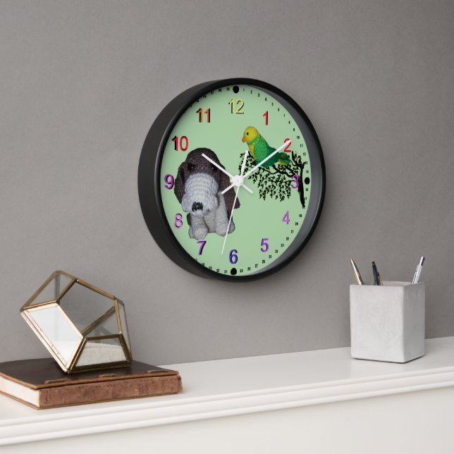 Horloge - Basset hound et Oiseau (Bureau)