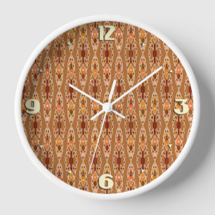 Horloge Batik Tribal - Rouille, Terracotta et Beige