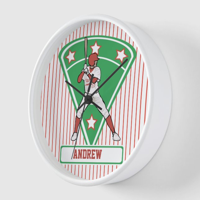 Horloge Batterie de baseball personnalisée Star Rouge (Angle)