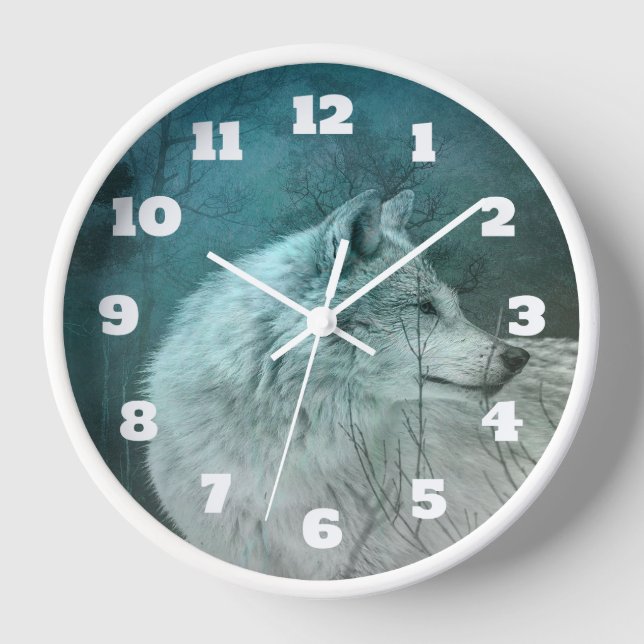 Horloge Beau loup gris dans une forêt foncée (Recto)