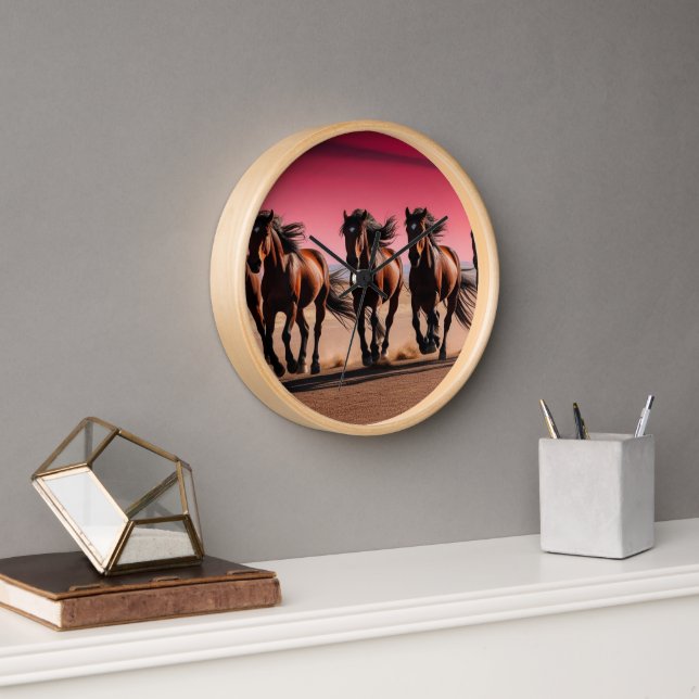 Horloge Beau Majestic Wild Horses Running in Twilight (Bureau)