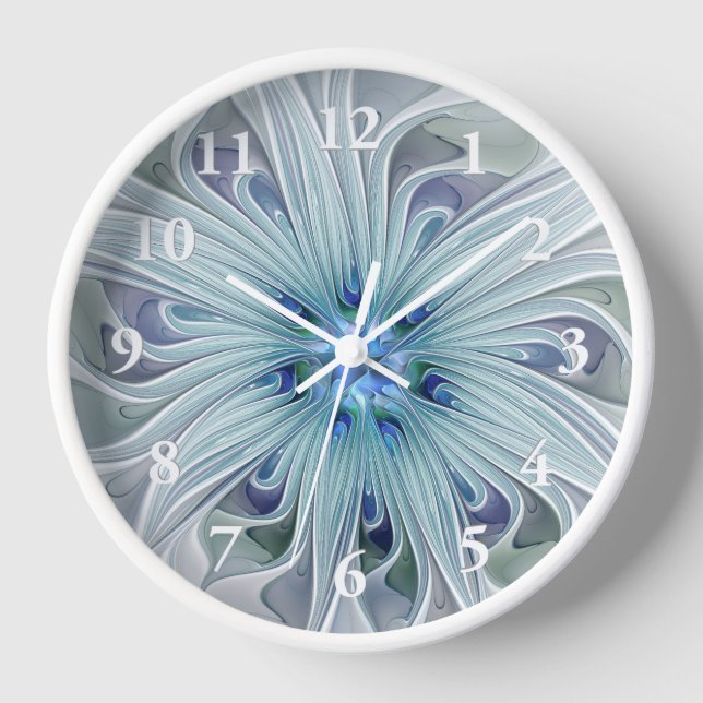 Horloge Beauté florale Abstraite moderne Blue Pastel Flowe (Recto)