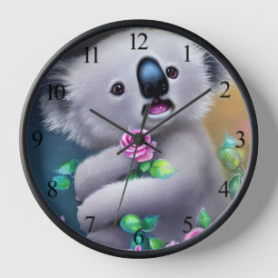Horloge Bébé adorable Ours Koala avec fleurs