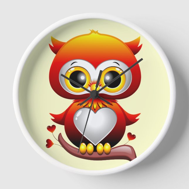Horloge Bébé Chouette Amour Caricature Coeur (Recto)