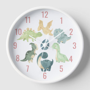 Horloge Bébé Dinosaure Mignon Aquarelle Rose