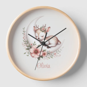 Horloge Bébé Fille Cerf Personnalisé