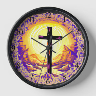 Horloge Belle Croix chrétienne détaillée