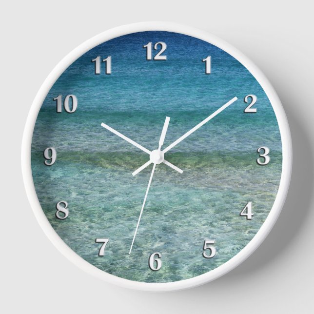 Horloge Belle mer des Caraïbes Calme chiffres blancs (Recto)